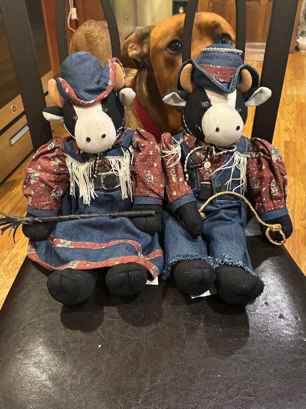 Vintage 90s Country Cow Plush Dolls Set Cowboy & Cowgirl Shelf Sitter Farmhouse